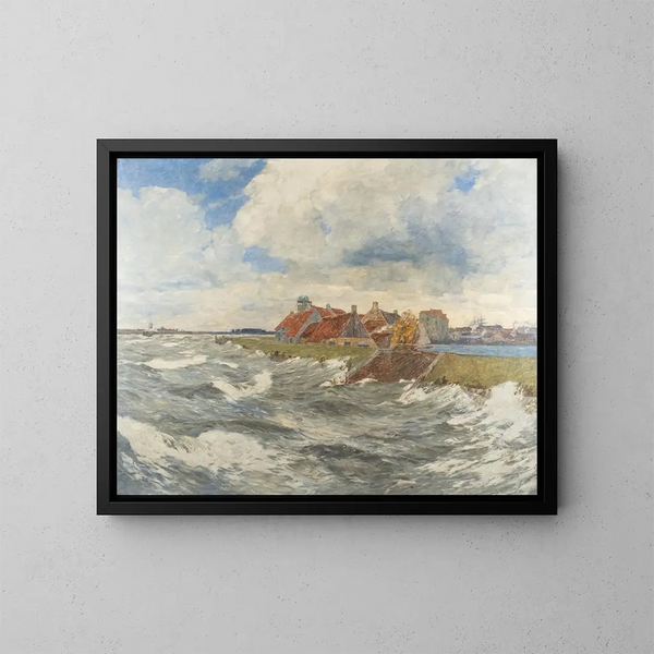 Mouth of the Meuse at Willemstadt facing Dordrecht - Andreas Dirks — framed artwork on a wall
