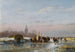 A Frozen Waterway with Skaters near a Refreshment Stand - Andreas Schelfhout — artwork view