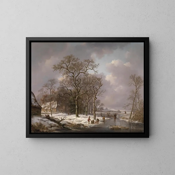 Figuras en un paisaje de invierno - Andreas Schelfhout — cuadro enmarcado en la pared