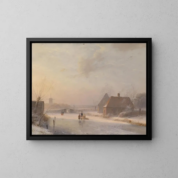 Paisaje de invierno holandés - Andreas Schelfhout — cuadro enmarcado en la pared