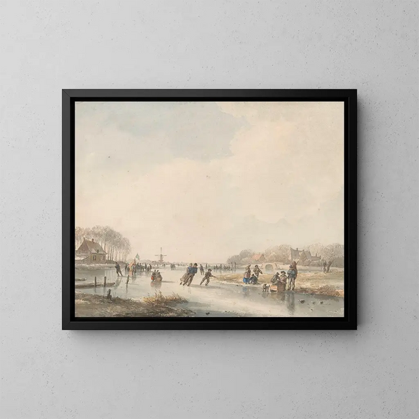 Paisaje con patinadores - Andreas Schelfhout — cuadro enmarcado en la pared