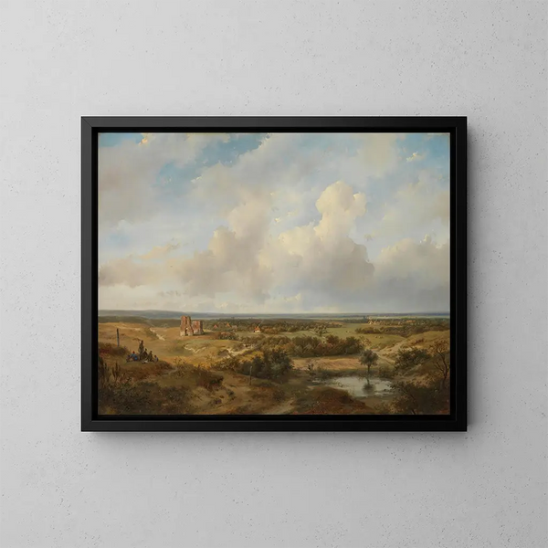 Vista de las dunas con las ruinas del castillo de Brederode cerca de Santpoort - Andreas Schelfhout — cuadro enmarcado en la pared