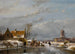 Winter landscape painting with skaters and a koek-en-zopie - Andreas Schelfhout — artwork view