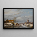 Winter landscape painting with skaters and a koek-en-zopie - Andreas Schelfhout — framed artwork on a wall