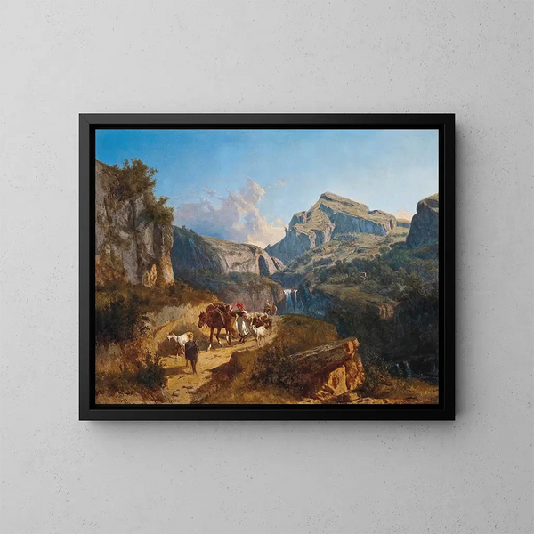 Pâturage de chèvres dans un col de montaña - András Mark — cuadro enmarcado en la pared