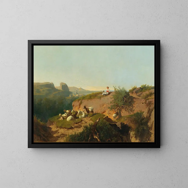 Paisaje del sur con cabras y un pastor - András Mark — cuadro enmarcado en la pared