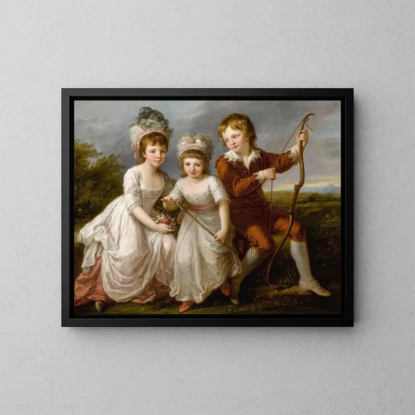 Portrait of Three Children - Angelica Kauffman — framed artwork on a wall