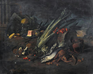 Angelo Maria Rossi - Still life with fish and mushrooms.webp
