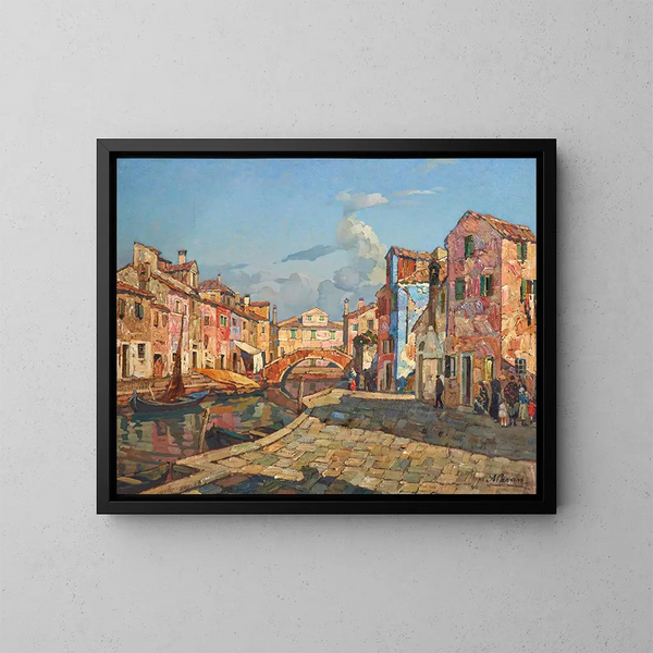 Una vista de Burano - Angelo Pavan — cuadro enmarcado en la pared