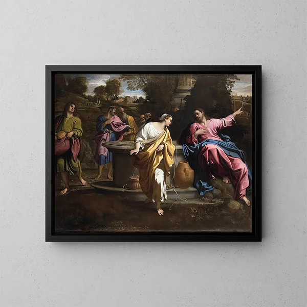 El Cristo y la samaritana - Annibale Carracci — cuadro enmarcado en la pared