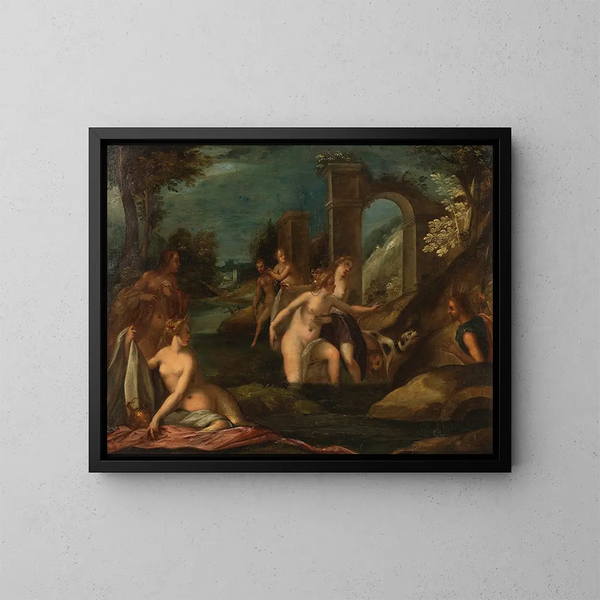 Actéon surprend Diane dans son bain - Anonymous — framed artwork on a wall