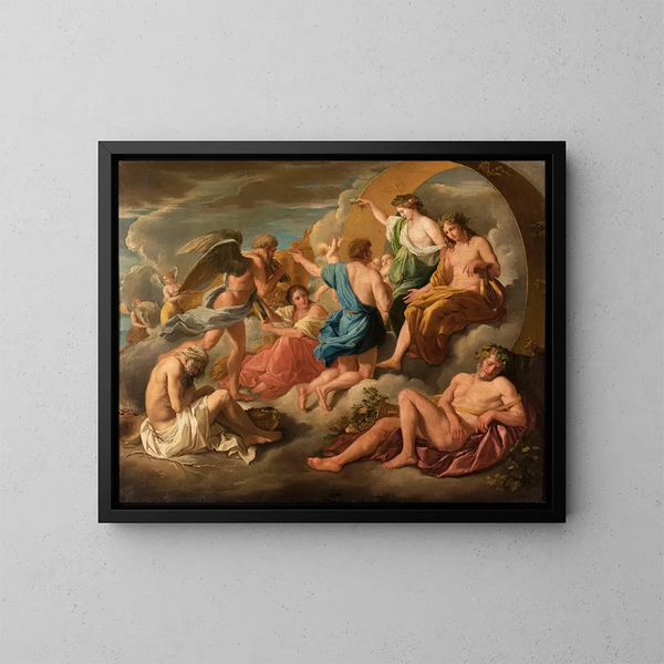 Apollo harmonizing his chariot with Phaethon - Anonymous — framed artwork on a wall