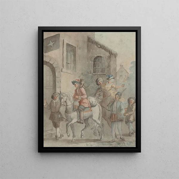 Llegada a una posada - Anónimo — cuadro enmarcado en la pared