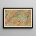 Leaf with flowers and fruits on dotted background - Anonymous — framed artwork on a wall