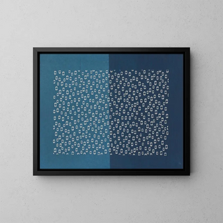 Anonymous - Blad met licht en donkerblauwe helften met uitgespaard hexagonaal motief.webp