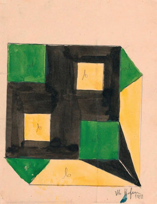 Anonymous - Design for Tablecloth with Green and Yellow Squares on Black Ground.webp
