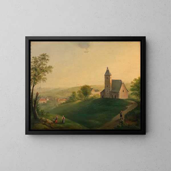 L'ancienne église de Sievering avec vue sur Vienne - Anónimo — cuadro enmarcado en la pared