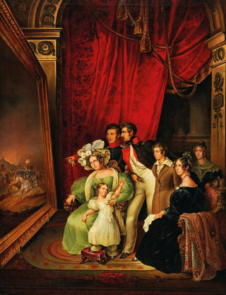 Anonymous - King Ludwig I of Bavaria with his Family jointly examining the painting Entry of King Otto of Greece into Napflio by Peter von Hess 1835.webp