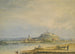 Scene of a river with a city castle on a hill and hardworking peasants - Anonymous — artwork view