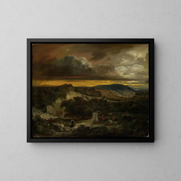 Paisaje de la tarde con ermitaños regresando a casa - Anselm Feuerbach — cuadro enmarcado en la pared