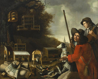 Anthonie Leemans - Two huntsmen with dogs and trophies.webp