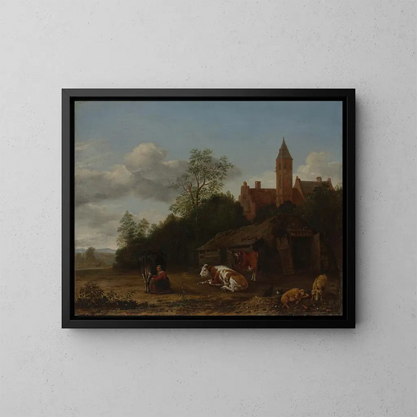 Farm scene - Anthonie van Borssom — framed artwork on a wall