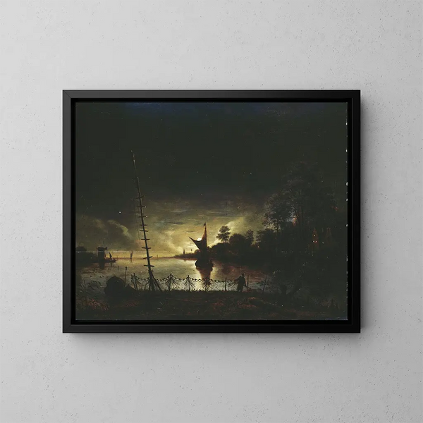 Landscape by moonlight - Anthonie van Borssom — framed artwork on a wall