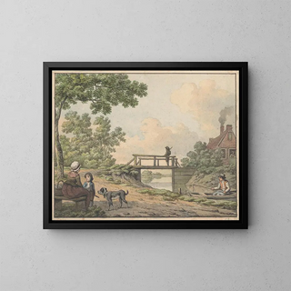 Anthony Andriessen - Landschap met figuren en een bruggetje bij een boerenwoning.webp