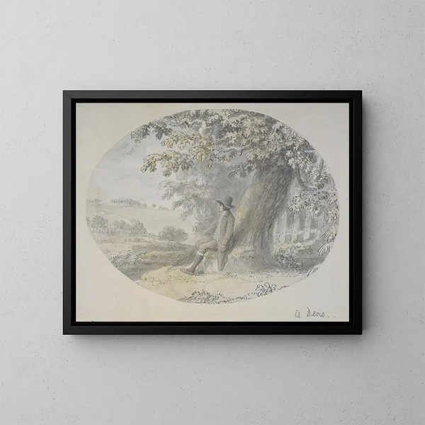 Paisaje con un hombre sentado - Anthony Devis — cuadro enmarcado en la pared