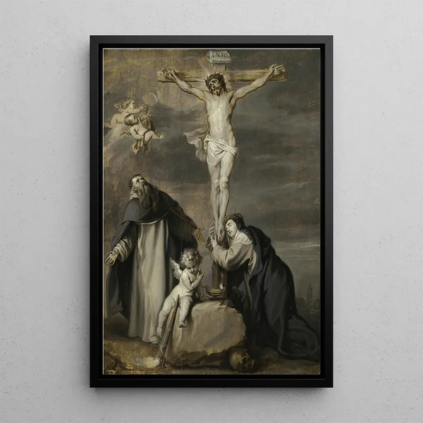 El Cristo crucificado adorado por los santos Domingo y Catalina de Siena - Antoine van Dyck — cuadro enmarcado en la pared