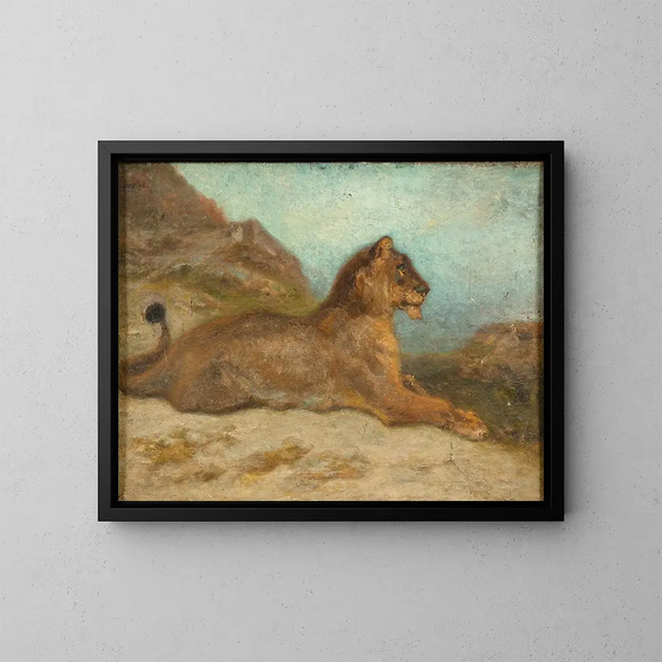 a lioness - Antoine-Louis Barye — framed artwork on a wall