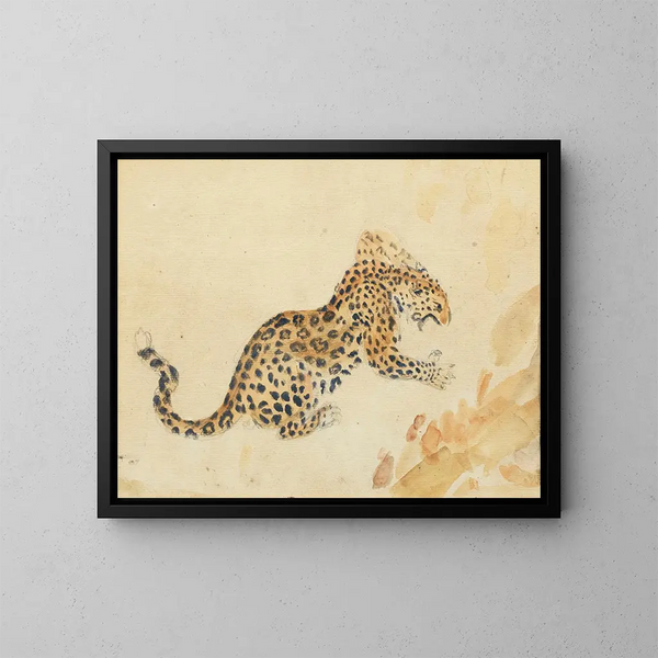 Study of a panther attacking prey - Antoine-Louis Barye — framed artwork on a wall