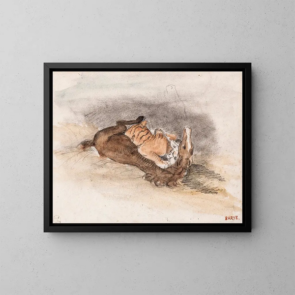 Tiger Devouring a Horse - Antoine-Louis Barye — framed artwork on a wall