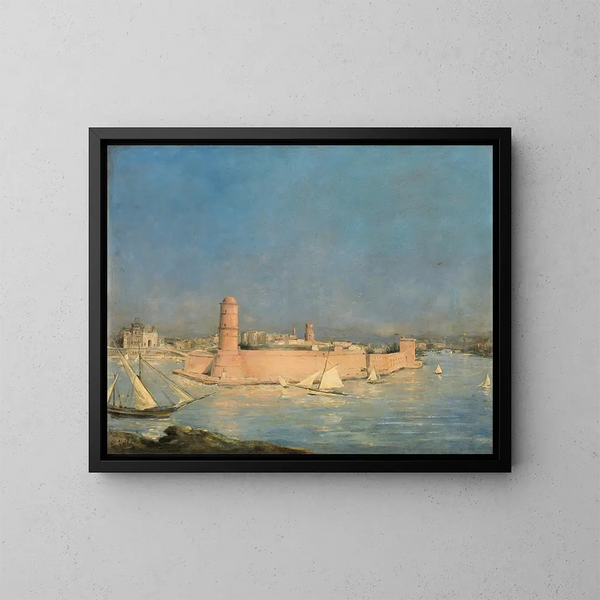 El puerto de Marsella con un faro - Antoine Vollon — cuadro enmarcado en la pared