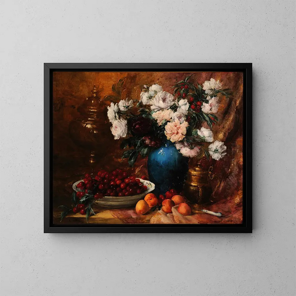 Florero de flores y frutas - Antoine Vollon — cuadro enmarcado en la pared