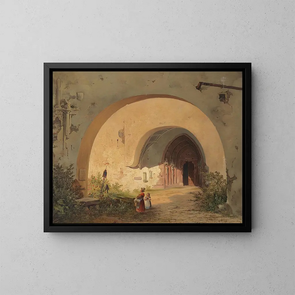 oración frente a la puerta del convento de Nonnberg en Salzburgo - Anton Altmann — cuadro enmarcado en la pared