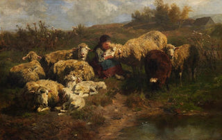 Anton Braith - Kleine Hirtin mit Schafen.webp