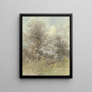 Anton Burger - Landschaft mit Jger und holzaufladendem Bauer.webp