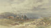 Landscape painting with a flock of sheep and a ox cart - Anton Burger — artwork view