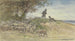 Herd of sheep in the storm under a tree - Anton Burger — artwork view