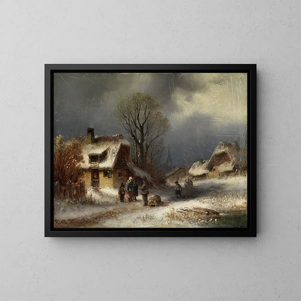 Escena de pueblo invernal - Anton Doll — cuadro enmarcado en la pared