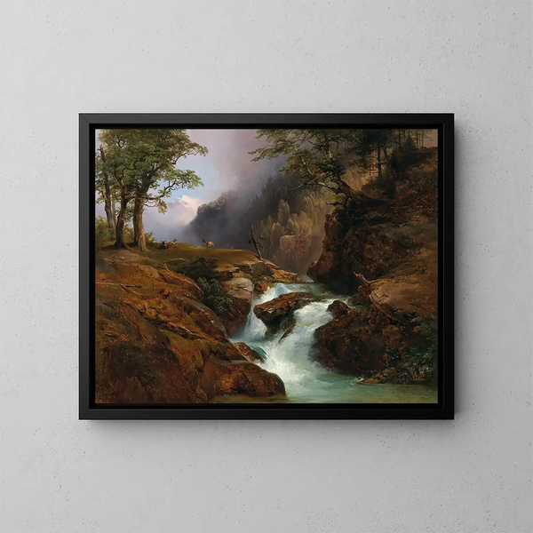 Un paisaje de río de montaña en Schoppernau - Anton Hansch — cuadro enmarcado en la pared