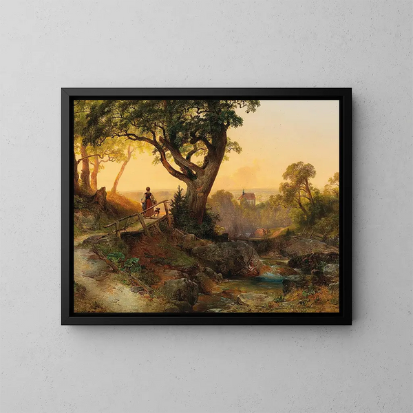 Una escena al atardecer con vista en la Othmarskirche en Mödling - Anton Hansch — cuadro enmarcado en la pared