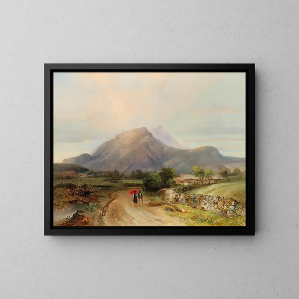 Paisaje con paseantes - Anton Hansch — cuadro enmarcado en la pared