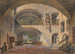 Interior de un monasterio con Cristo de la Dolor y vista a un castillo - Anton Höchl — vista de la obra