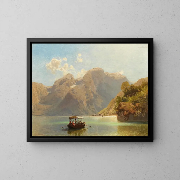 Paseo en barco por el lago Hallstättersee con Hallstatt al fondo - Anton Hlaváček — cuadro enmarcado en la pared