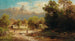 paisaje con estanque de patos y vista de un castillo - Anton Hugo Ullik — vista de la obra