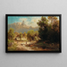 paisaje con estanque de patos y vista de un castillo - Anton Hugo Ullik — cuadro enmarcado en la pared