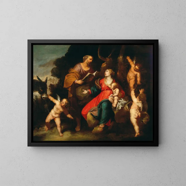 El descanso durante la huida a Egipto - Anton Maria Vassallo — cuadro enmarcado en la pared