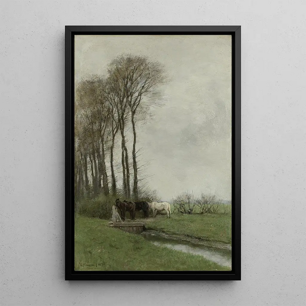 Horses near the barrier - Anton Mauve — framed artwork on a wall
